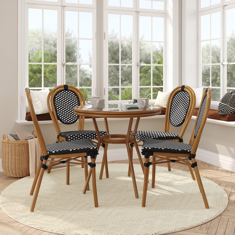 Indoor/Outdoor Commercial Bistro Set with Table and Four Chairs