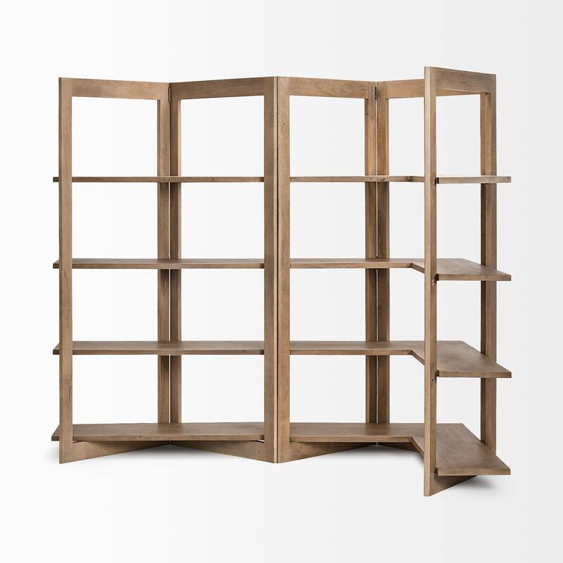 Turnbull I Light Brown Wood Four Shelf Corner Shelving Unit - 57.0L x 35.0W x 72.0H