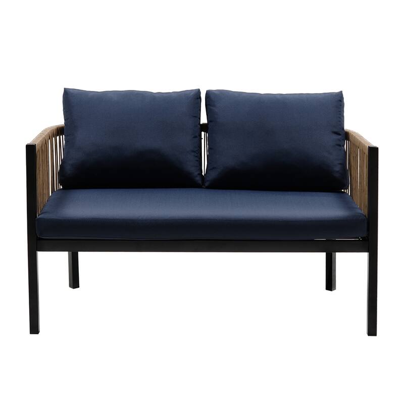 Modular Outdoor Sofa Set w/ PE Wicker & Glass Table, Rust-Proof Frame