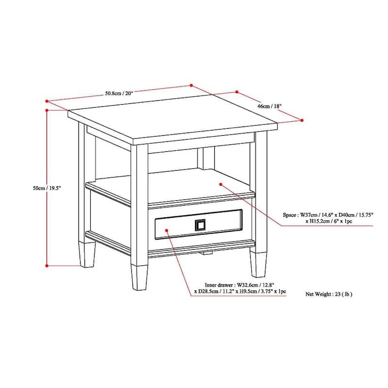 WYNDENHALL Norfolk SOLID WOOD 20 inch Wide Rectangle Transitional End Side Table - 20 inch Wide