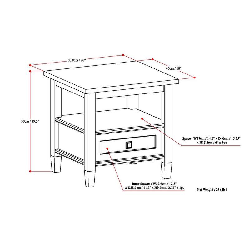 WYNDENHALL Norfolk SOLID WOOD 20 inch Wide Rectangle Transitional End Side Table - 20 inch Wide