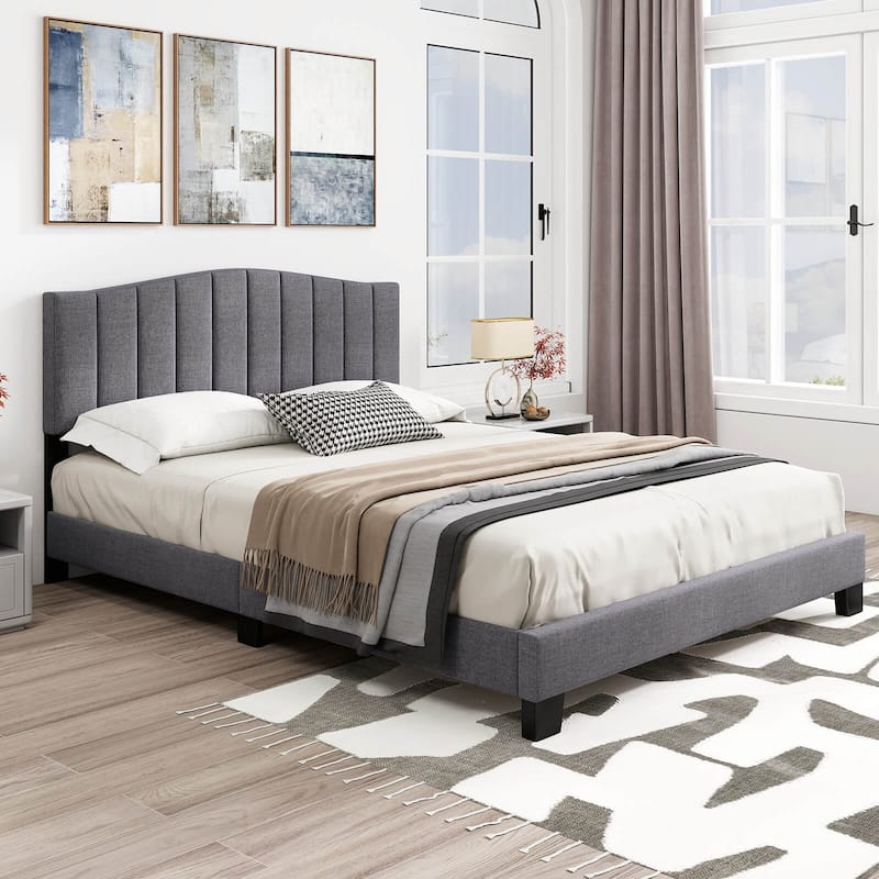 Costway Modern Upholstered Bed Frame Queen Size Platform Bed with