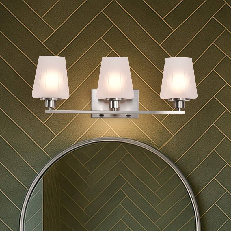 Lune 3 Light Vanity Brushed Nickel Finish Etched White Glass - Brushed Nickel