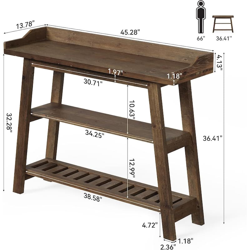 45 Inch Solid Wood Console Entryway Table, 3-Tier Narrow Sofa Tables with Storage - 45.28" L x 13.78" W x 36.22" H