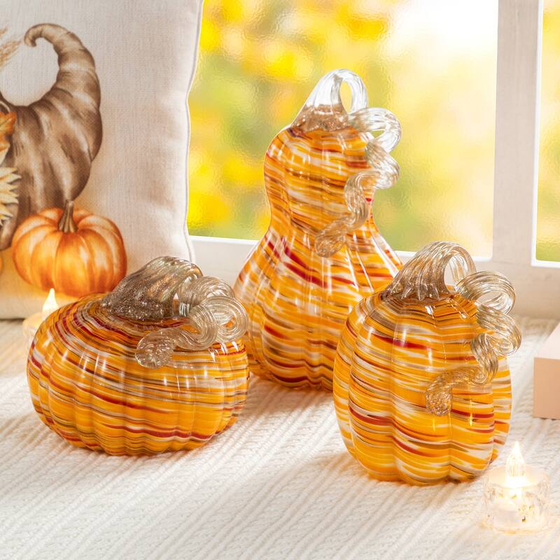 Glitzhome Fall Multi Stripes Glass Pumpkin or Gourd