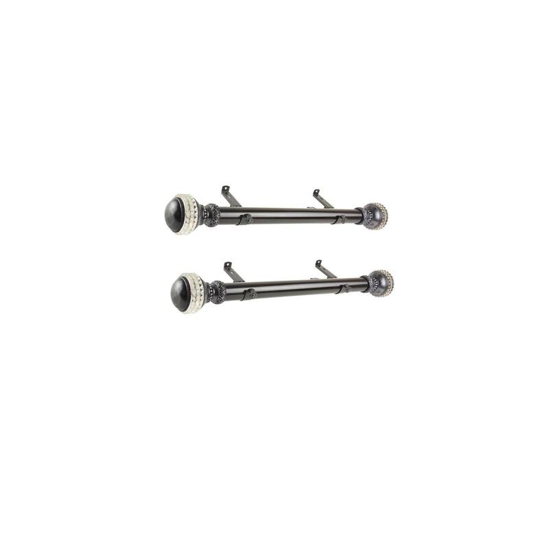 Steel Curtain Rods Set - 12-20 Inch Adjustable Rods with Finials - Black Drapery Hardware - M