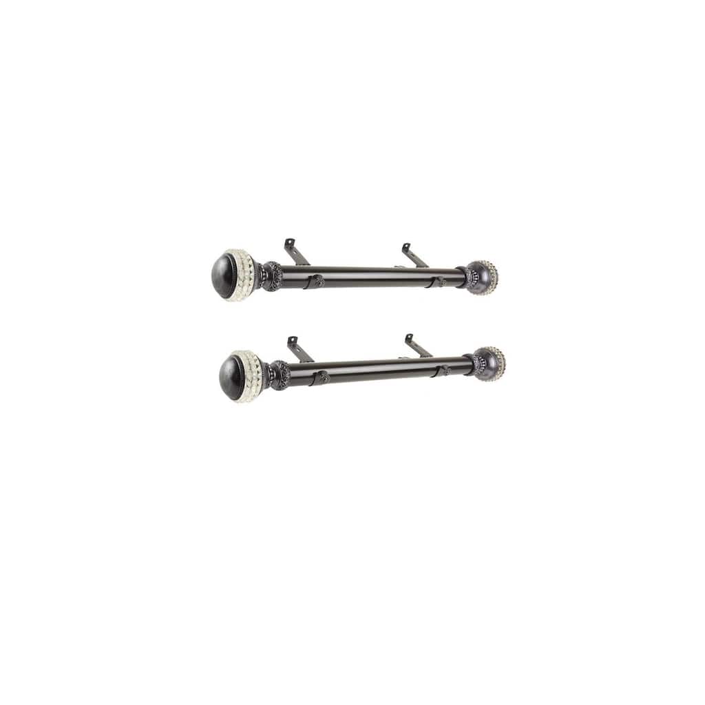 Steel Curtain Rods Set - 12-20 Inch Adjustable Rods with Finials - Black Drapery Hardware - M