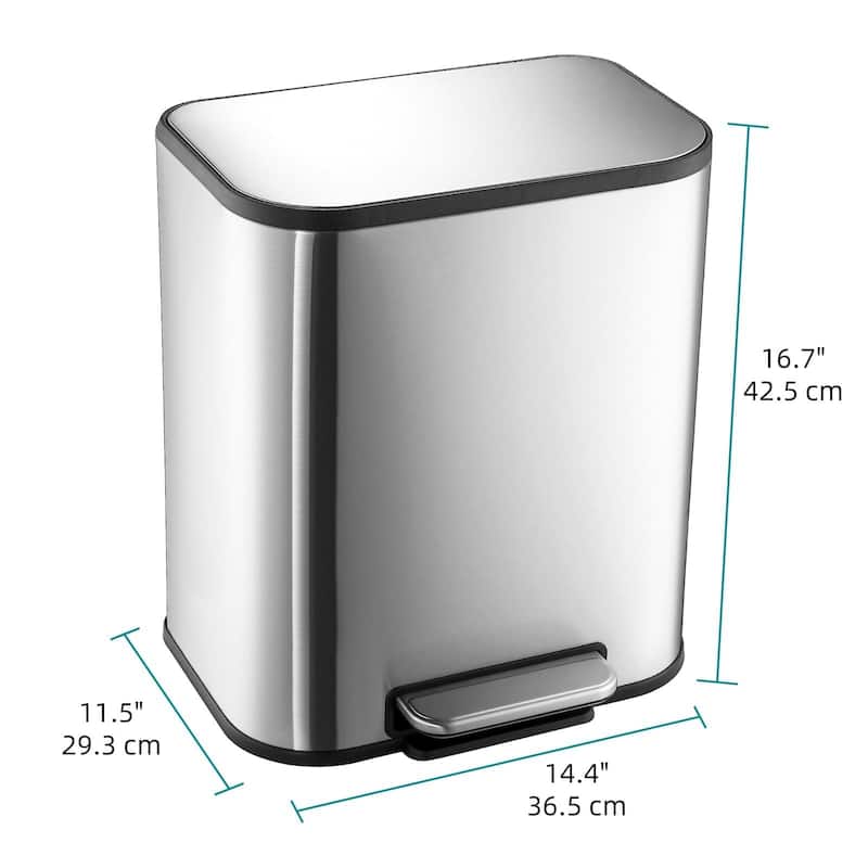 Stainless Steel Garbage Can with Lid, Step-On Pedal and Inner Bucket ...