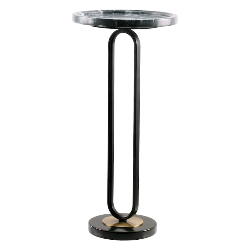 12" Grey Round Marble Metal Marble Pedestal End Table