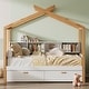 preview thumbnail 8 of 8, Twin Size Wooden House Bed with Two Drawers & Bookshelf Storage, White & Natural Wood Frame for Kids & Guest Rooms