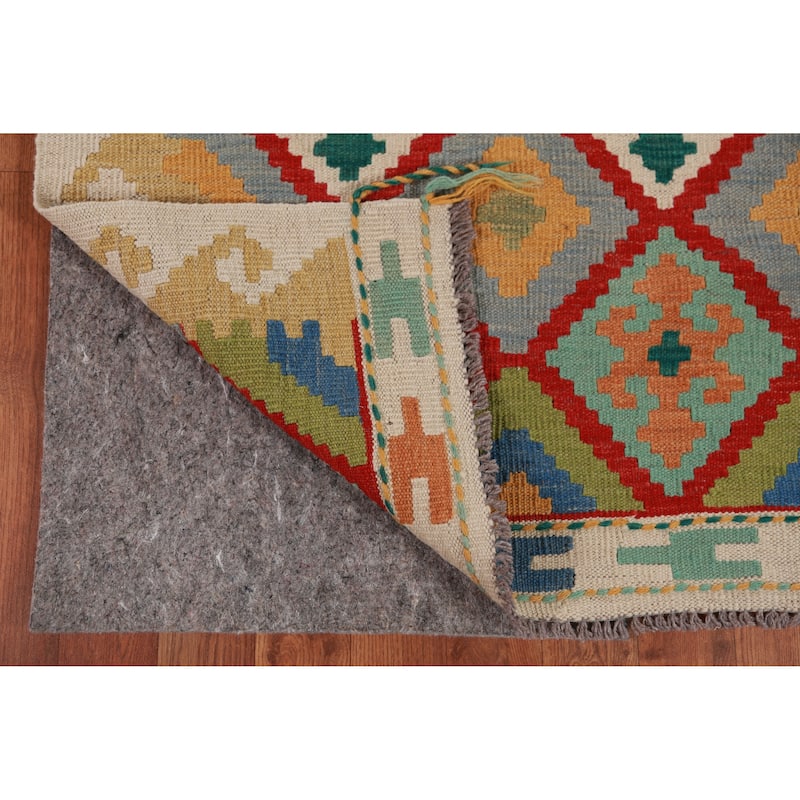 Hand Woven Oriental 100% Wool Carpet Southwestern Geometric Multi-Colored Kilim Runner Rug - 16' 2'' X 2' 9''