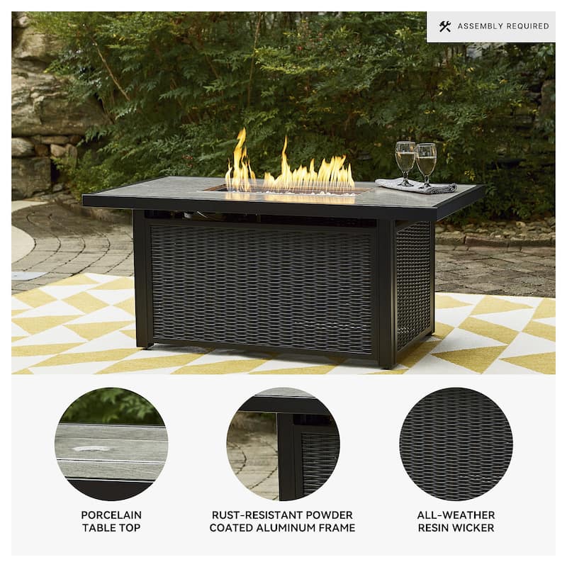 Beachcroft Outdoor Rectangular Fire Pit Table - 58" W x 30" D x 25.13" H