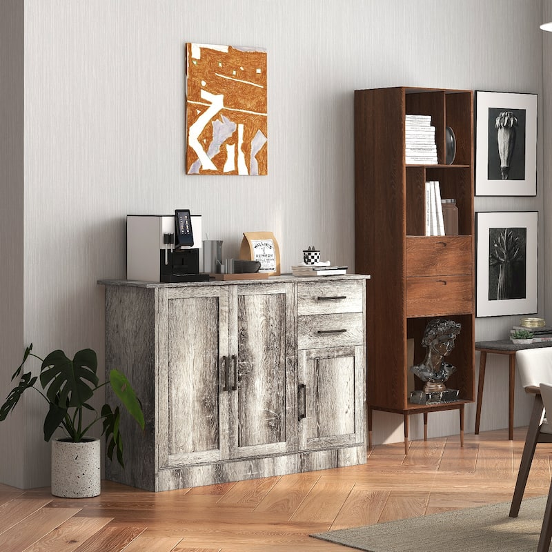 Grey Kitchen Buffet Cabinet with Drawers and Adjustable Shelves for Dining Room Storage - 43.5'' x 16'' x 31''(L x W x H)