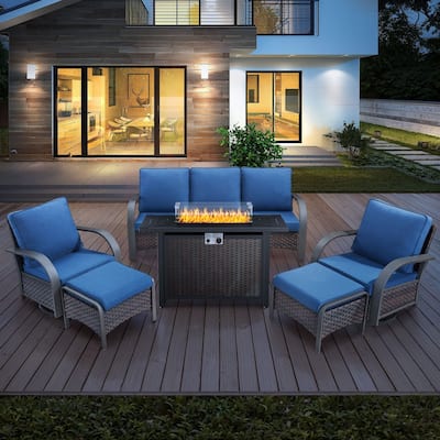 Outdoor Sofa Chair with Fire Pit Table Set