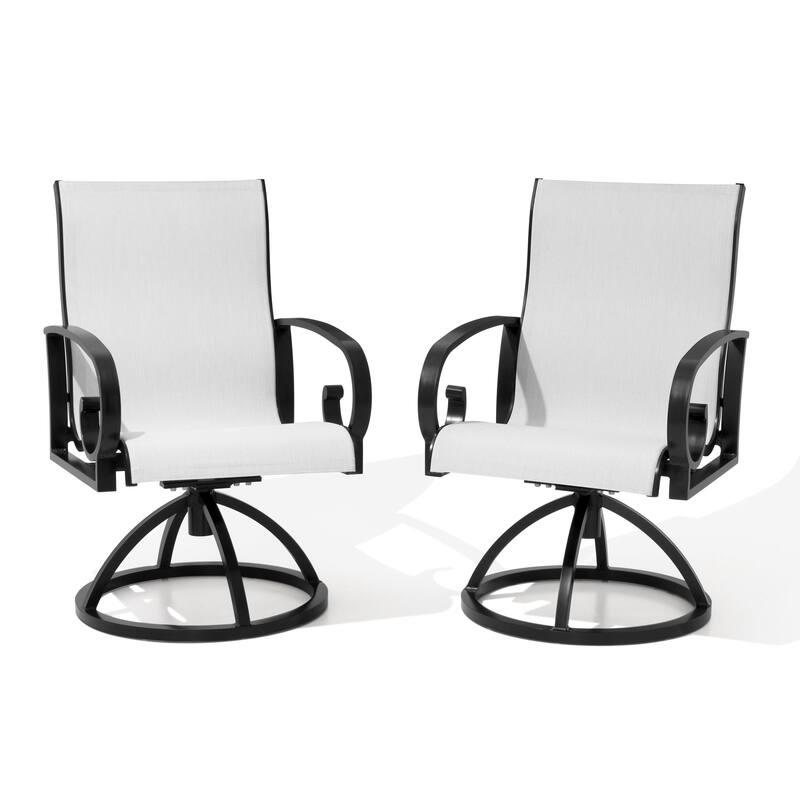 Patio Swivel Dining Chairs with Sunbrella Textilene Mesh Fabric, Outdoor Furniture Gentle Rocker Chair with Back and Arm