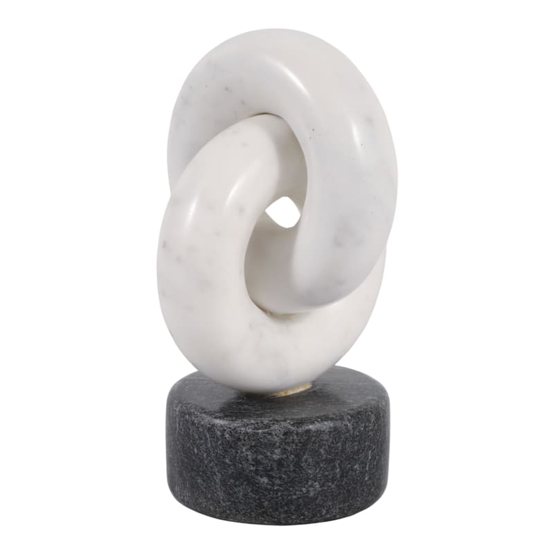 Modern Marble Link Figurine - Decorative Statue - 9", White & Gray - 8.75"