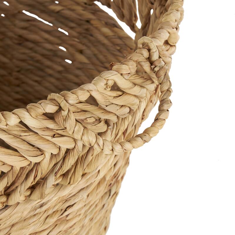 Brown Seagrass Handmade Large Woven Oval Decorative and Functional Storage Basket with Zig Zag Patterned Rim