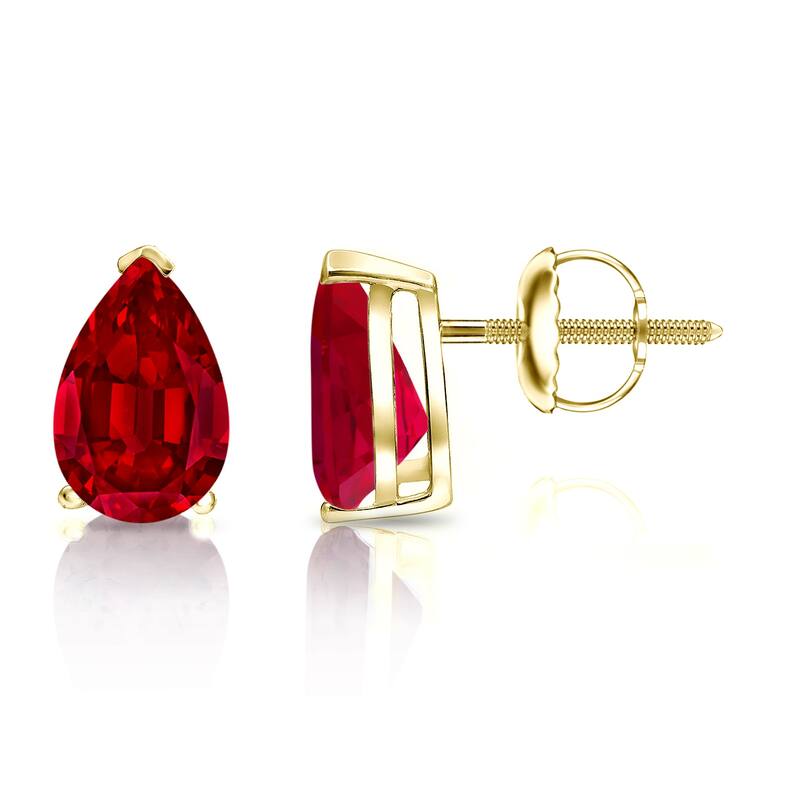 Auriya 14k Gold Lab Grown Gemstone Ruby Stud Earrings Pear 0.25 to 5.00 ct. tw. V-End Prong Screw-Back - 0.50ct tgw. - Yellow