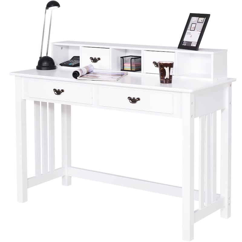 Costway Writing Desk Mission White Home Office Computer Desk 4 Drawer - White