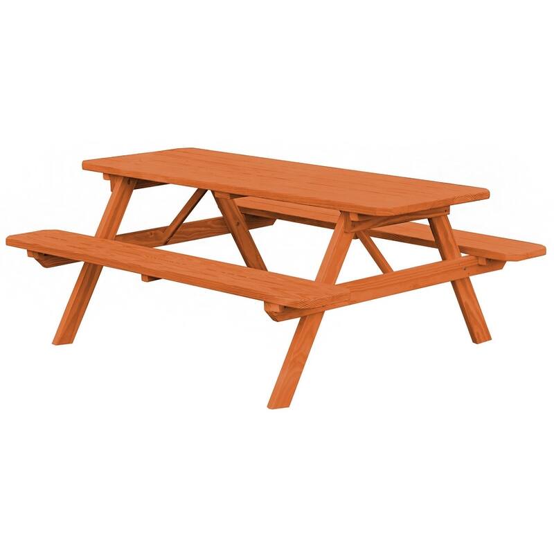 Pine 8' Picnic Table with Attached Benches - Redwood Stain