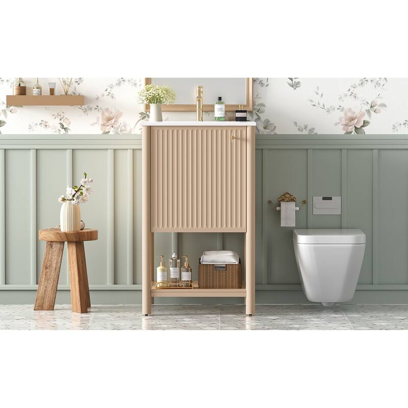 Roomfitters 20" Bathroom Vanity with Ceramic Sink, Freestanding French Style Storage Cabinet with Soft Close Door, Cream White