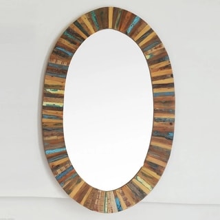 Old Oval Reclaimed Wood Mirror Frame - Black/Chestnut - Bed Bath ...