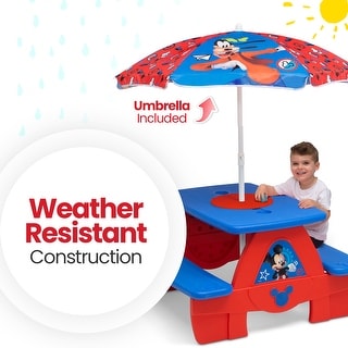 Disney Mickey Mouse 4 Seat Activity Picnic Table with Umbrella and LEGO Compatible Tabletop
