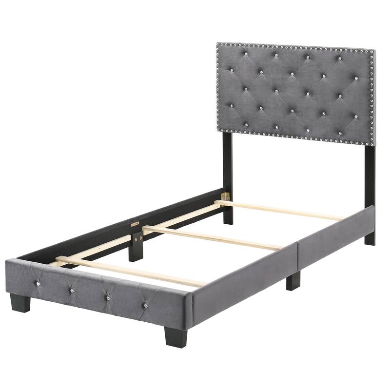 Suffolk Velvet Upholstered Jewel Accent Tufted Nailhead Panel Bed