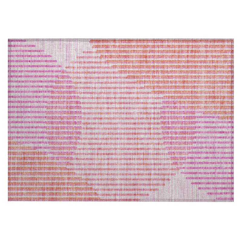Machine Washable Indoor/ Outdoor Abstract Stripe Chantille Rug