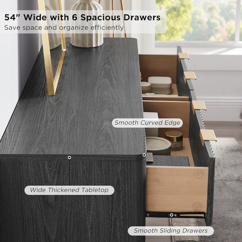 Fluted 6 Drawers Dresser, Modern Chest of Drawers, for Bedroom