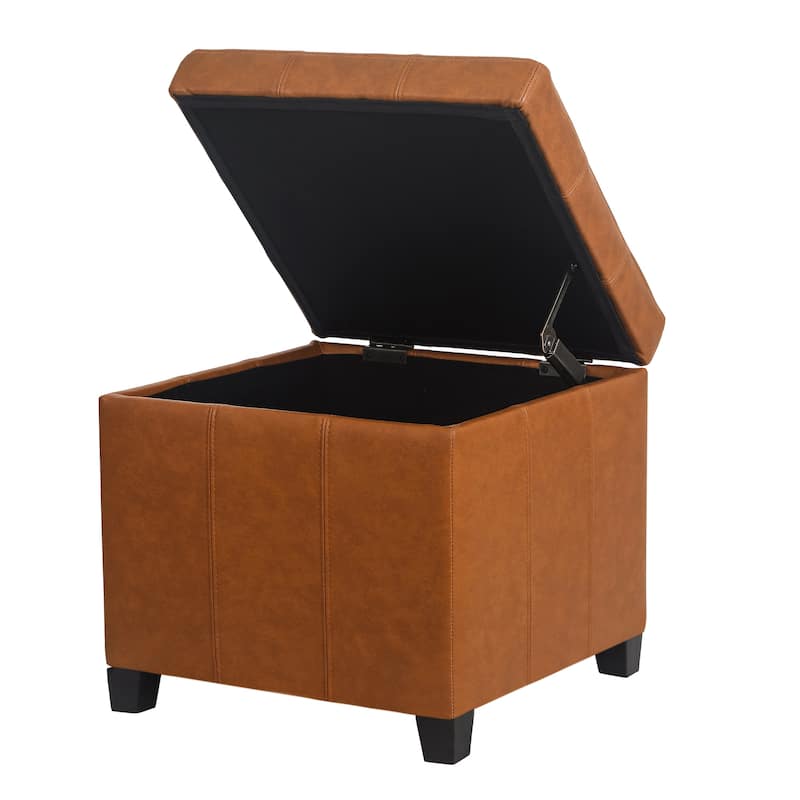 Adeco Storage Ottoman 18" Faux Leather Storage Cube with Stitching