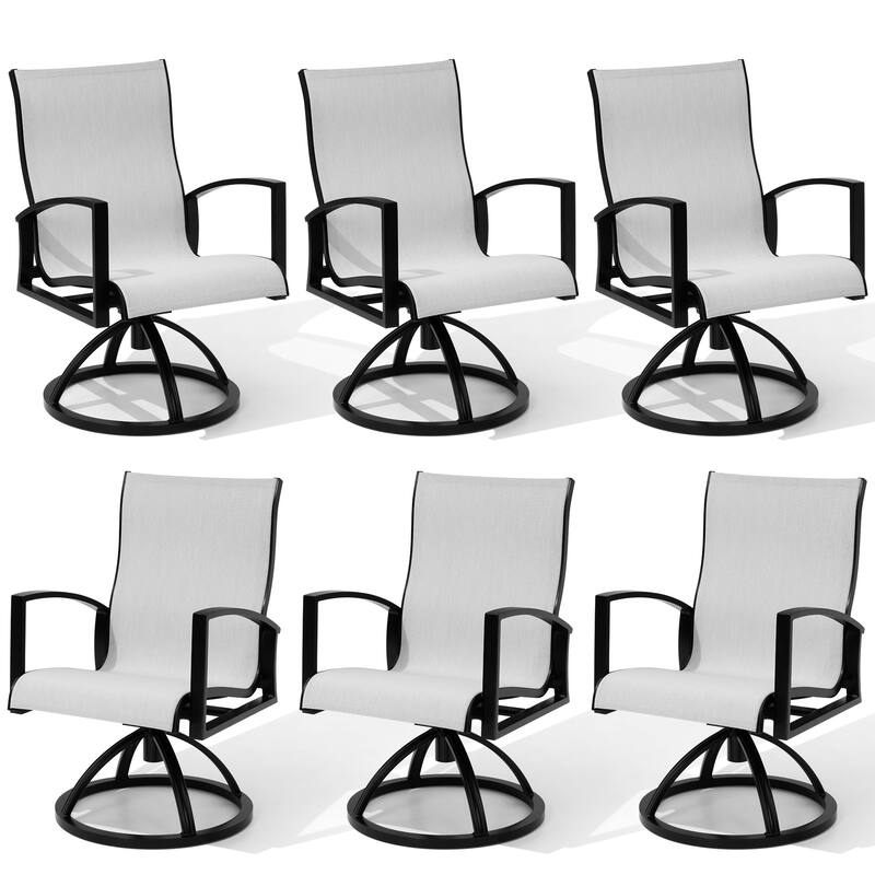 Outdoor Patio Aluminum Swivel Dining Chairs Armchair Sunbrella Fabric - Augustine Oyster - 6PCS