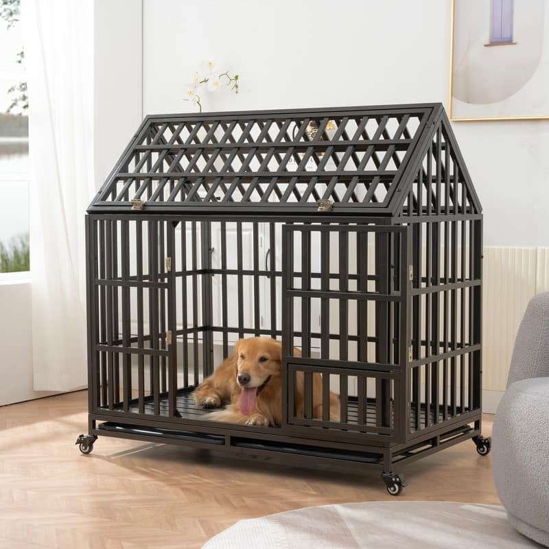 Heavy-Duty Dog Enclosure, Pet Crate with a Roof and a Window on the Top