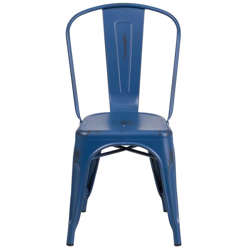 Distressed Metal Indoor-Outdoor Stackable Chair - Kitchen Furniture