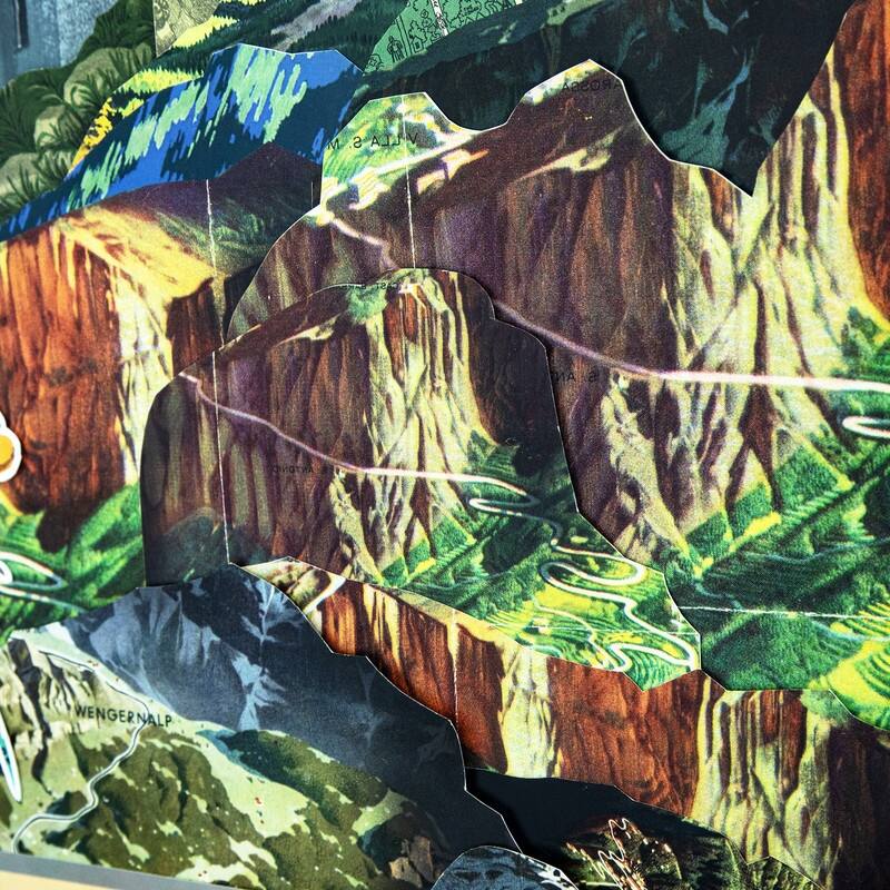 'Acadia' 24"W x 36"H Paper Collage Art with PS frame - Multi-Color