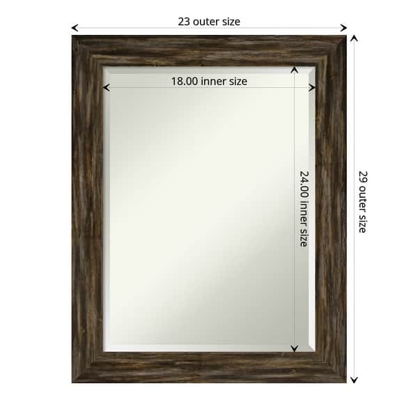dimension image slide 2 of 4, Beveled Wood Wall Mirror - Fencepost Brown Narrow Frame