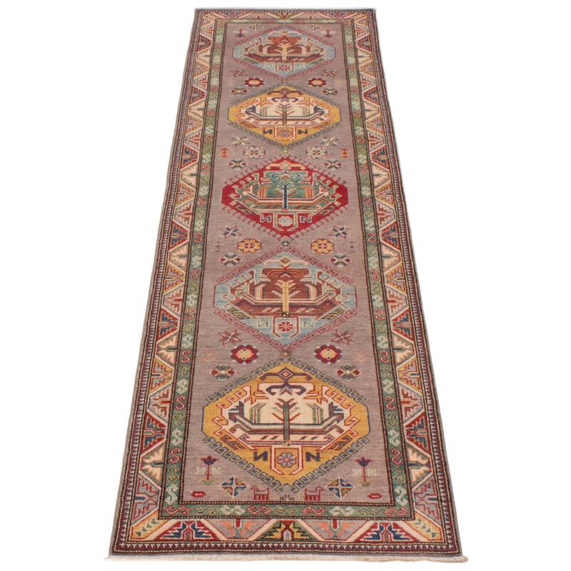 ECARPETGALLERY Hand-knotted Uzbek Ghazni Taupe Wool Rug - 2'8 x 10'0