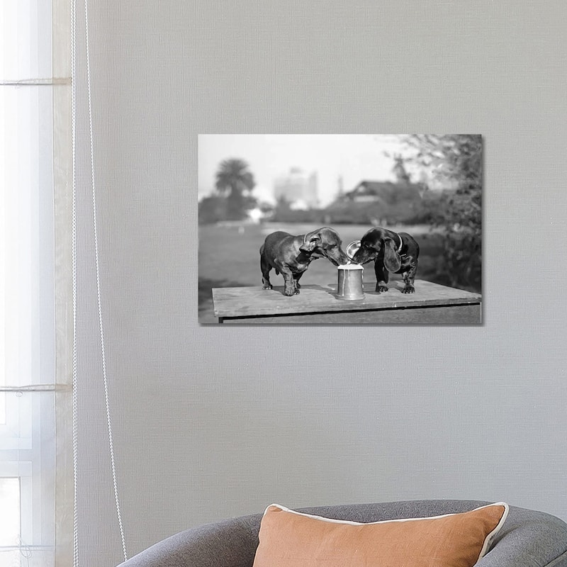 iCanvas "1890s Two Dachshund Puppies Lapping Beer From Stein" by Vintage Images Canvas Print - 18x26x1.5