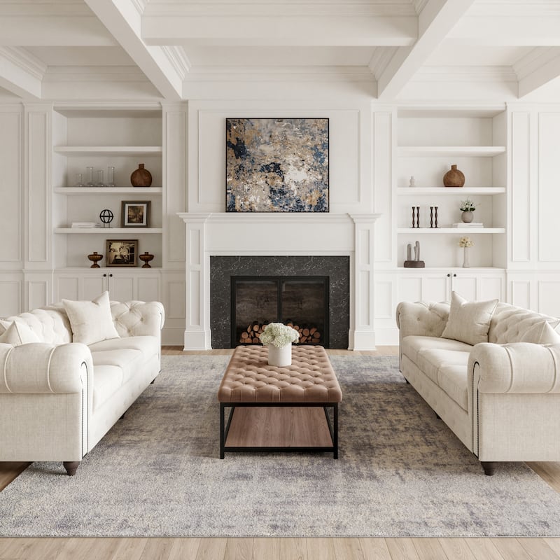 Rustic Textures Distressed Contemporary Abstract Area Rug - 9'3" x 12'9" - Ivory/Silver - Runner/Rectangle