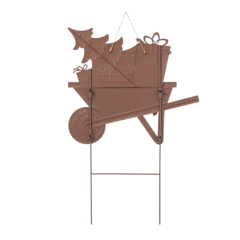 Glitzhome 30"H Metal Merry Christmas Wagon Yard Stake Wall Decor