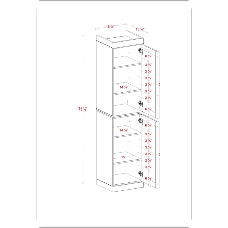 100% Solid Wood Tall Freestanding Kitchen Pantry Cabinet with Doors, Adjustable Shelves, Modular Storage, 16.5" W x 71.5" H