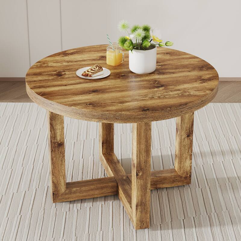 A modern and practical circular dining table. Made of MDF tabletop and wooden MDF table legs