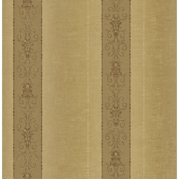 slide 2 of 8, Seabrook Designs Virna Scrolls & Stripes Unpasted Wallpaper 20.5 in. W x 33 ft. L - Metallic Caramel