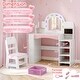 preview thumbnail 3 of 7, Gymax Kids Vanity Desk w/Mirror & Lights Princess Pretend Play Makeup