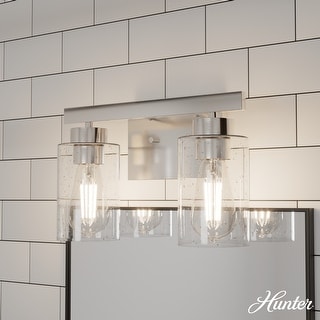 Hunter Hartland Bathroom Vanity Wall Light, Damp Rated - Transitional, Rustic, Contemporary - Clear Seeded Glass