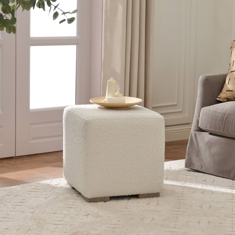 KINWELL 18.5" W Square Boucle Upholstered Ottoman Entryway Footstool