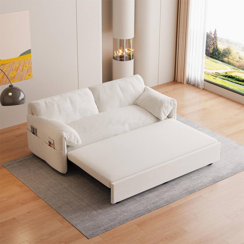 Multi-Functional 63.8" Queen Pull Out Sofa Bed with Side Storage and Wheels - 3-in-1 Convertible Sleeper Sofa