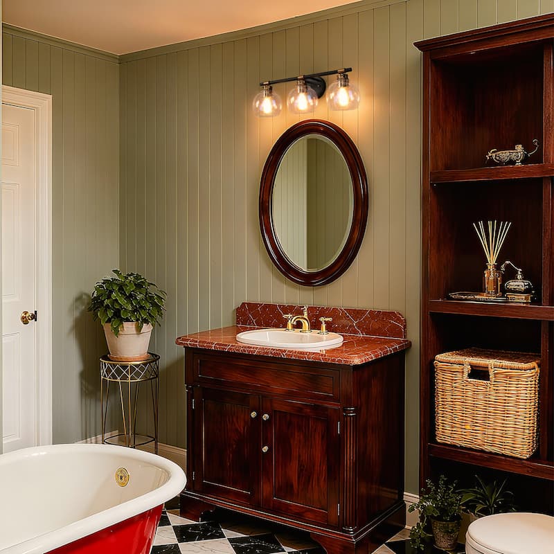 Iain Modern Black 3/4-Light Bathroom Vanity Lights Globe Seeded Glass Dimmable Wall Sconces