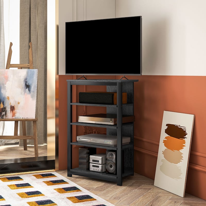 Corner TV Stand with 4 Shelves RGB LED Lighting Steel Frame and Cable Management for Living Room Storage