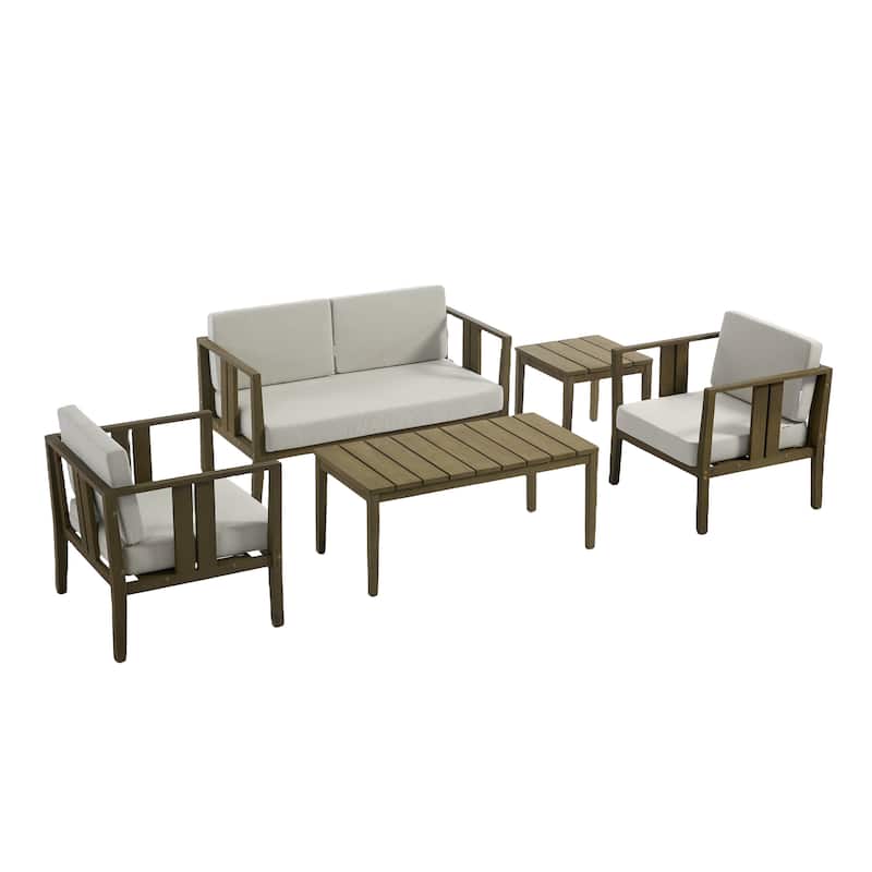 5-Piece Patio Furniture Solid Teak Outdoor Conversation Set